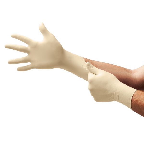 Exam Gloves, Natural Rubber Latex, Powder Free, Natural, M, 100 PK