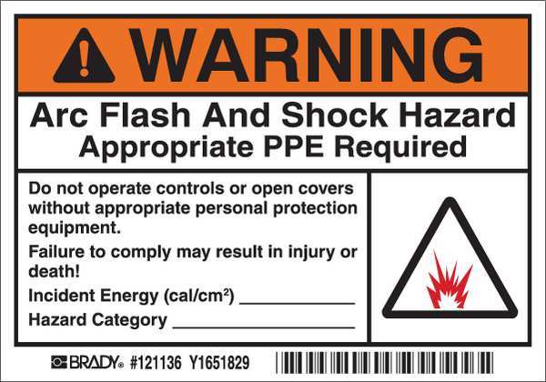 Arc Flash Label, 3-1/2 In. H, 5 In. W, PK5, 121136