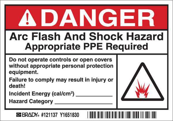 Arc Flash Label, 3-1/2 In. H, PK100, 121137