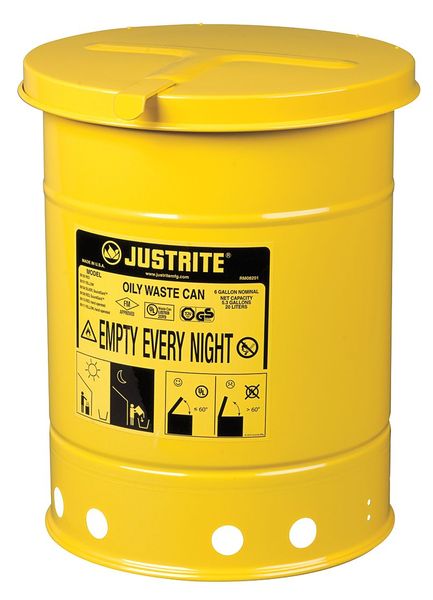 Oily Waste Can, 6 Gal., Steel, Yellow