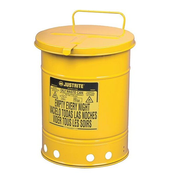 Oily Waste Can, 21 Gal., Steel, Yellow