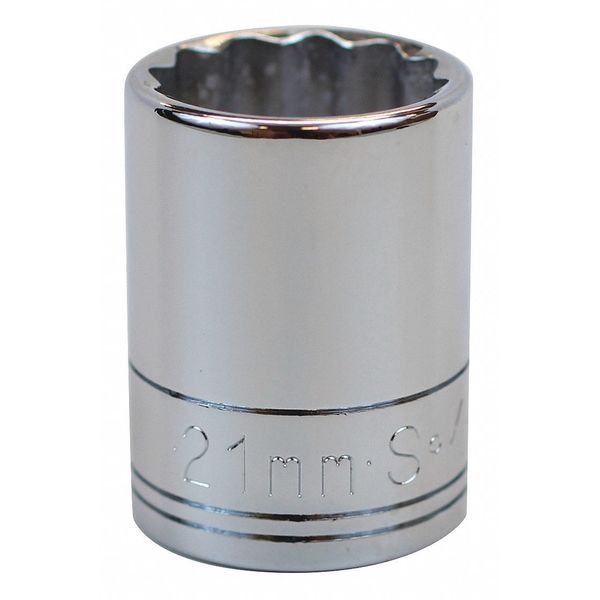 1/2 in Drive, 21mm 12 pt Metric Socket, 12 Points