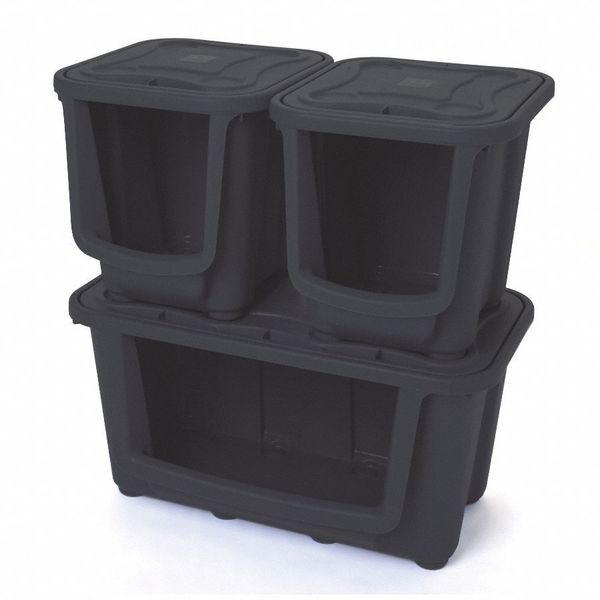 Stacking Container, Black, Polypropylene, 15 7/8 in L, 17 in W, 15 5/8 in H