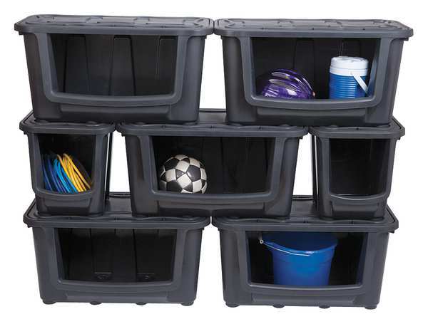 Stacking Container, Black, Polypropylene, 15 7/8 in L, 17 in W, 15 5/8 in H