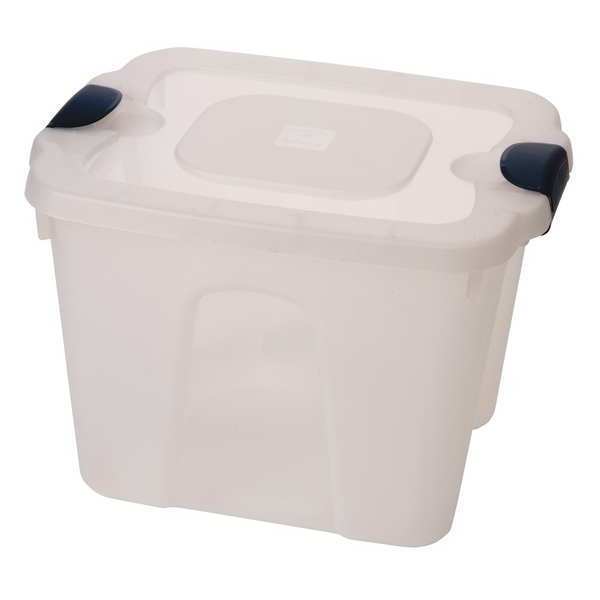 Storage Tote, Clear/Navy, Polypropylene, 19 in L, 15 3/4 in W, 13 1/2 in H, 10 gal Volume Capacity