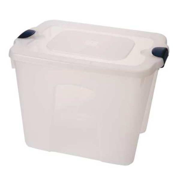 Storage Tote, Clear/Navy, Polypropylene, 23 3/4 in L, 18 in W, 17 1/4 in H, 22 gal Volume Capacity