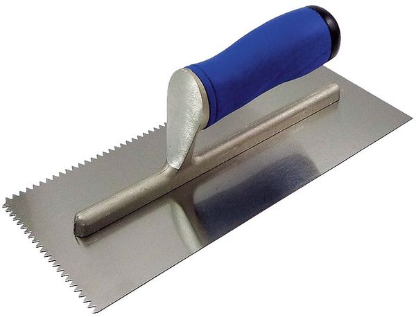 Notched Trowel, 2-Sided, 11 in Length, 4 1/2 in Width, Square, 1/16 in Notch Width, Steel