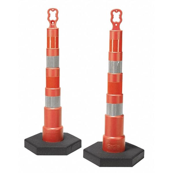 Trim Line Channelizer, HDPE, Looper Top, 49 in H, Orange, 4 Reflective Stripes, 6 in H, Engineer