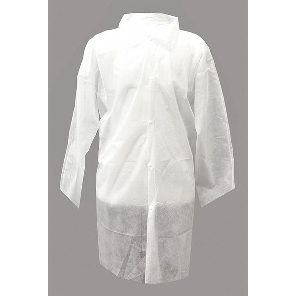 Disp. Lab Coat, L, Polypropylene, Wht, PK30