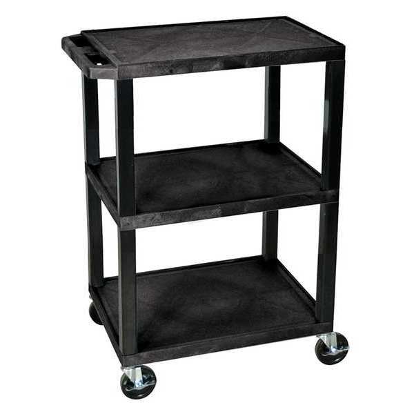 Thermoplastic Resin Utility Cart with Lipped Plastic Shelves, Flat, 3 Shelves, 300 lb