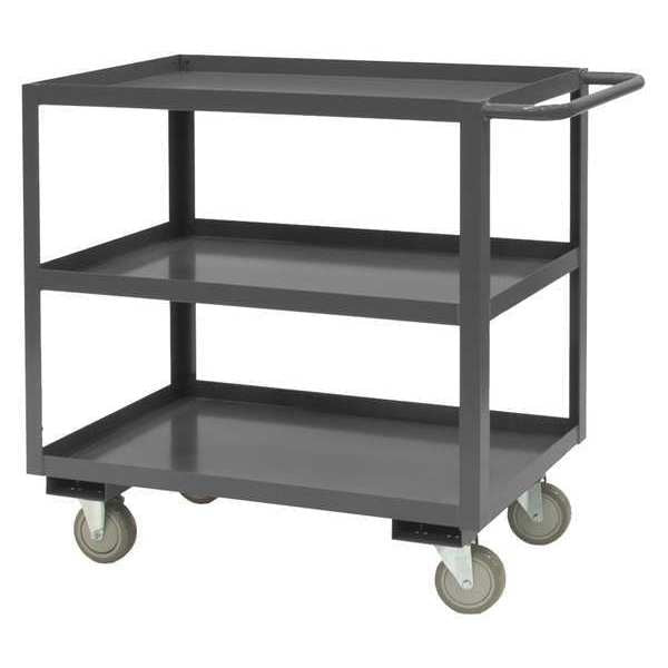 Steel Utility Cart with Lipped Metal Shelves, Flat, 3 Shelves, 1,200 lb