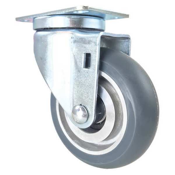 Swivel Plate Caster, Polyurethane, Gray, 4