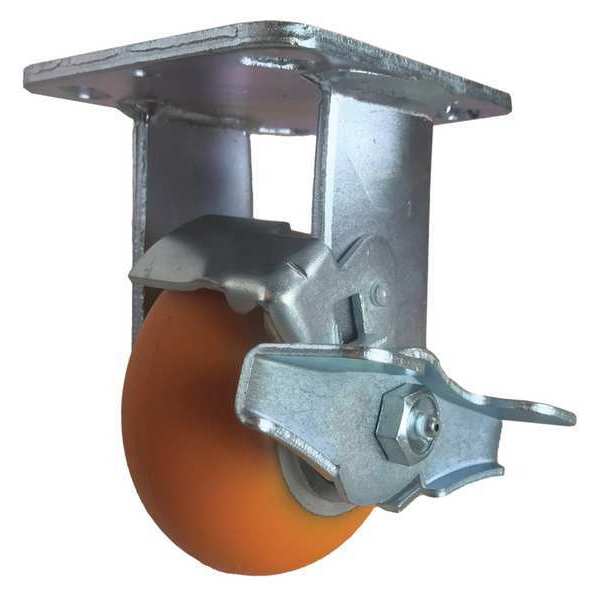 Rigid Plate Caster, w/Brake, Orange, 4