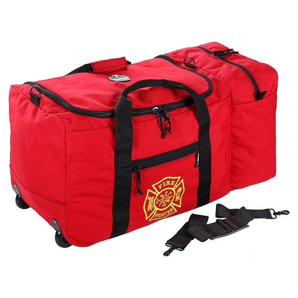 Wheeled Gear Bag, 1000D Nylon, Double Coated, Red, 16 in Height