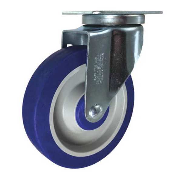 Swivel Plate Caster, Blue Rubber, 5