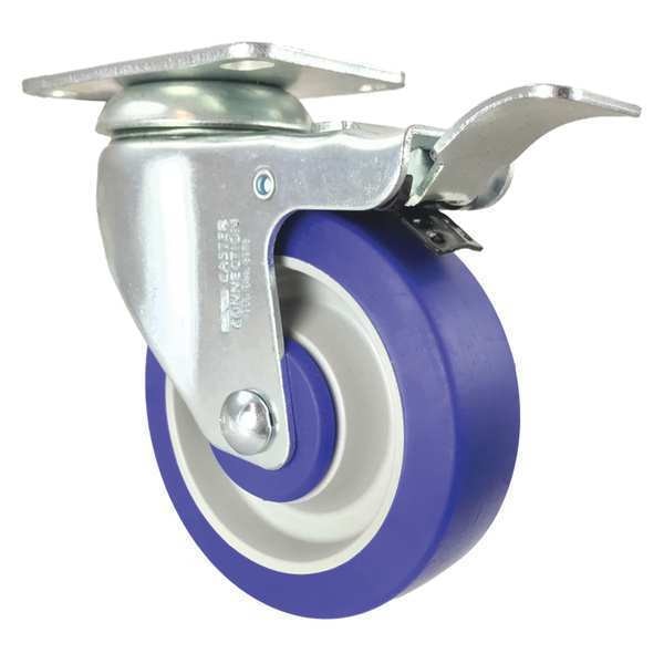 Swivel Plate Caster, Blue Rubber, 4