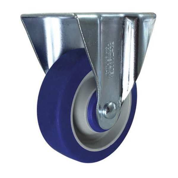Rigid Plate Caster, Blue Rubber, 4