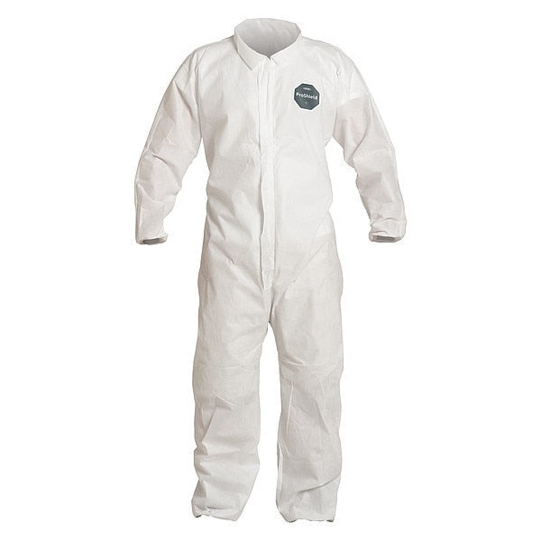 Collared Disposable Coverall, 4XL, 25 PK, White, SMS, Zipper