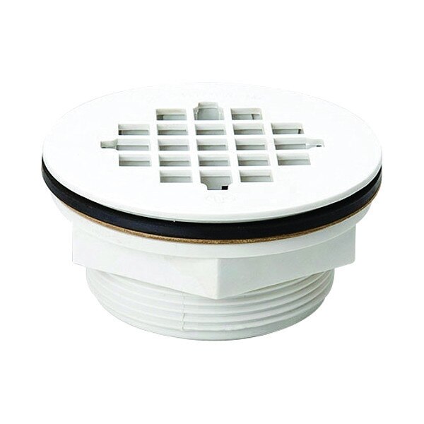 Shower Drain, Compression, PVC, White Grid