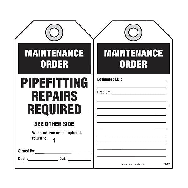 Pipefitting Repairs Required Tag, PK10