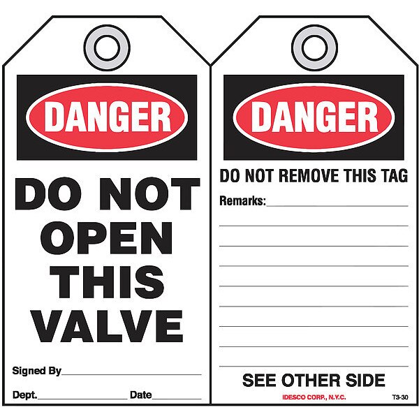Do Not Open This Valve Safety Tag, PK10