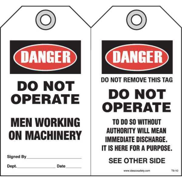 Men Workng On Machinery Safety Tag, PK10