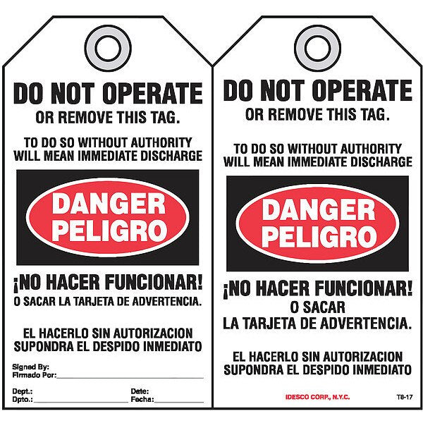No Hacer Funcionar Safety Tag, PK10