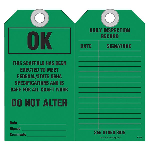 Scaffold Ok to Use Safety Tag, PK10
