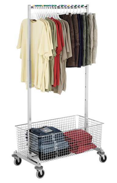 Garment Rack, Adj Height, w/Wire Basket