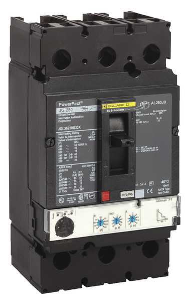 Molded Case Circuit Breaker, 250 A, 600V AC, 3 Pole, Free Standing Mounting Style, JG Series