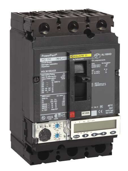 Molded Case Circuit Breaker, 150 A, 600V AC, 3 Pole, Free Standing Mounting Style, HG Series