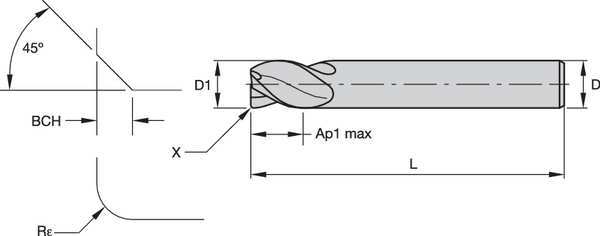 Carbide End Milll, 3/8 in. L Cut, Square