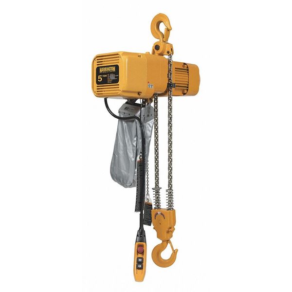 Electric Chain Hoist, 10,000 lb, 20 ft, Hook Mounted - No Trolley, Yellow