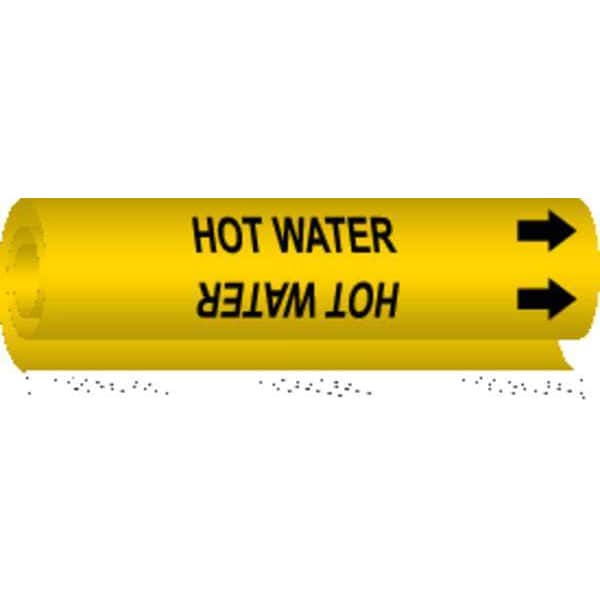 Pipe Marker, Hot Water, Yel, 1/2 to1-1/2 In