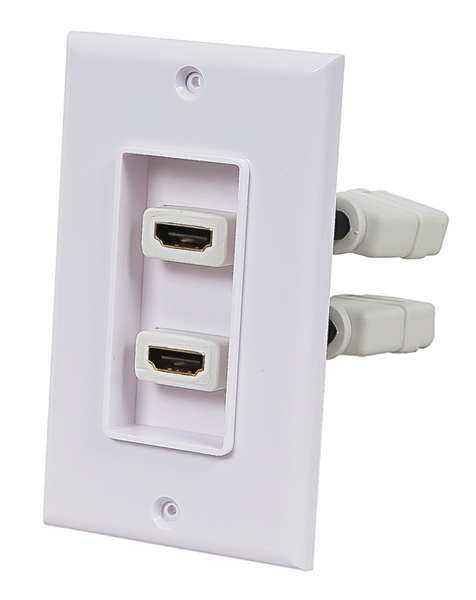 A/V WallPlate, HDMI w/Ext, 2P, White