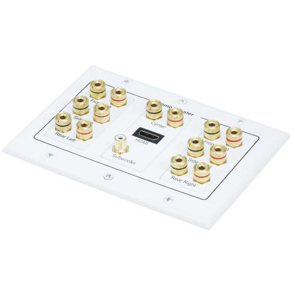A/V Wallplate, 3-Gang, 7.1 Stereo, White