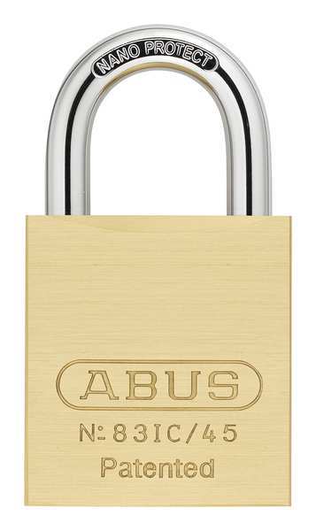 Padlock, Coreless, Standard Shackle, Rectangular Brass Body, Steel Shackle, 1 in W