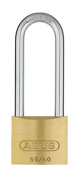 Padlock, Keyed Different, Long Shackle, Rectangular Brass Body, Steel Shackle, 13/16 in W
