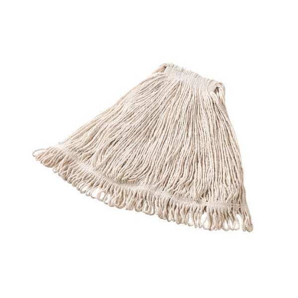 1 in String Wet Mop, 18 oz Dry Wt, Slide On Connection, Looped-End, White, Cotton, PK6