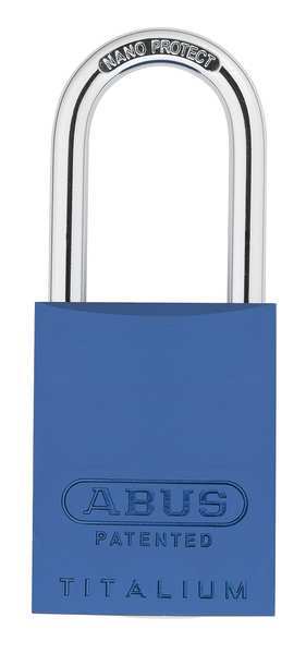 Padlock, Keyed Different, Long Shackle, Rectangular Aluminum Body, Steel Shackle, 1 in W