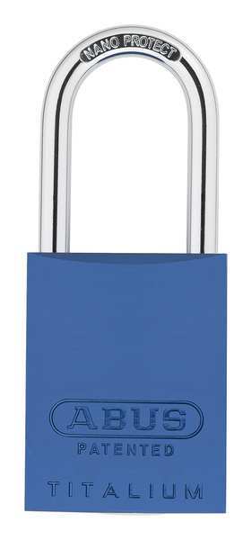 Padlock, Keyed Different, Long Shackle, Rectangular Aluminum Body, Steel Shackle, 1 in W