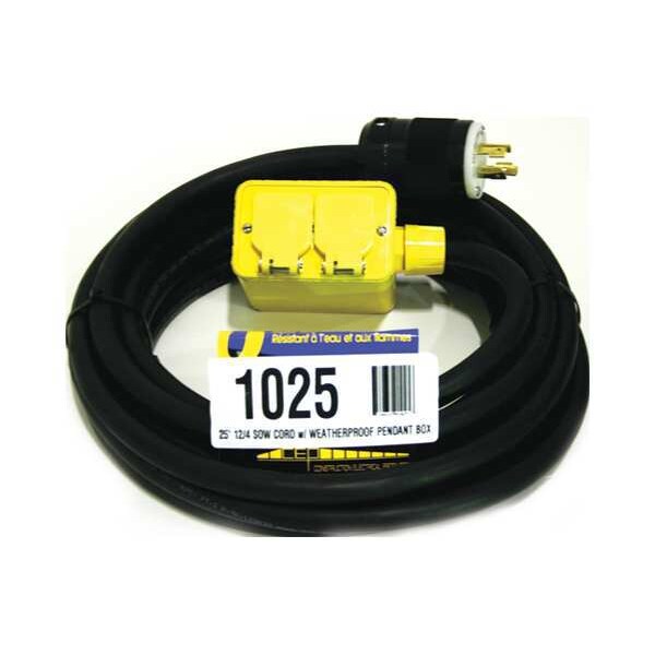 Extension Cord, 25ft, 12/4, 20A, SOW, Black