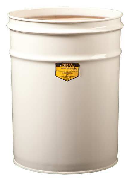 Open Head Waste Receptacle Drum, Steel, 6 gal, Unlined, White