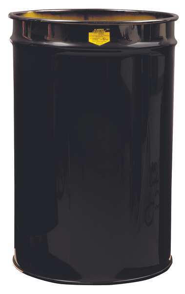 Open Head Waste Receptacle Drum, Steel, 30 gal, Unlined, Black