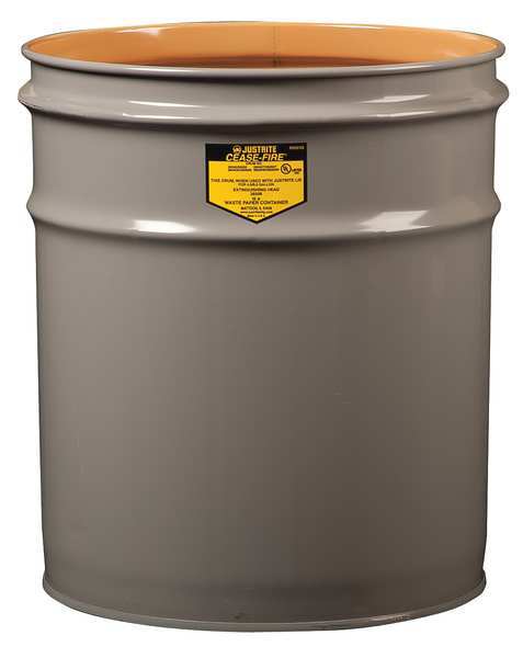 Open Head Waste Receptacle Drum, Steel, 4.5 gal, Unlined, Gray