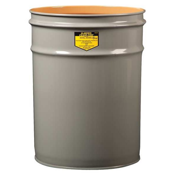 Open Head Waste Receptacle Drum, Steel, 6 gal, Unlined, Gray
