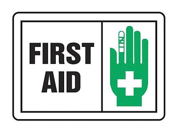 First Aid Label, 3-1/2x5 in, Adhesive Vinyl, 5/PK