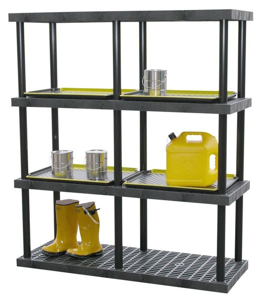Freestanding Plastic Shelving Unit, Open Style, 24 in D, 66 in W, 75 in H, 4 Shelves, Black