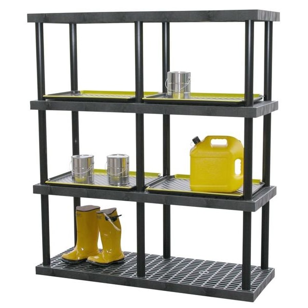 Freestanding Plastic Shelving Unit, Open Style, 24 in D, 48 in W, 75 in H, 4 Shelves, Black