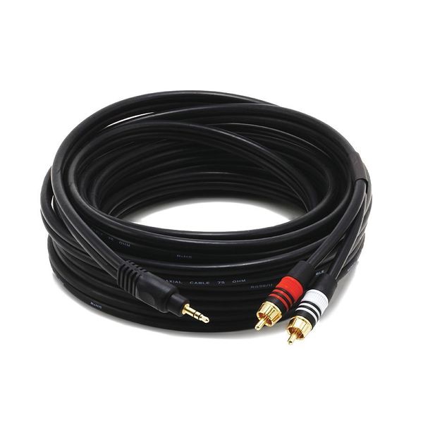 A/V Cable, 3.5mm(M)/2 RCA(M), 25ft